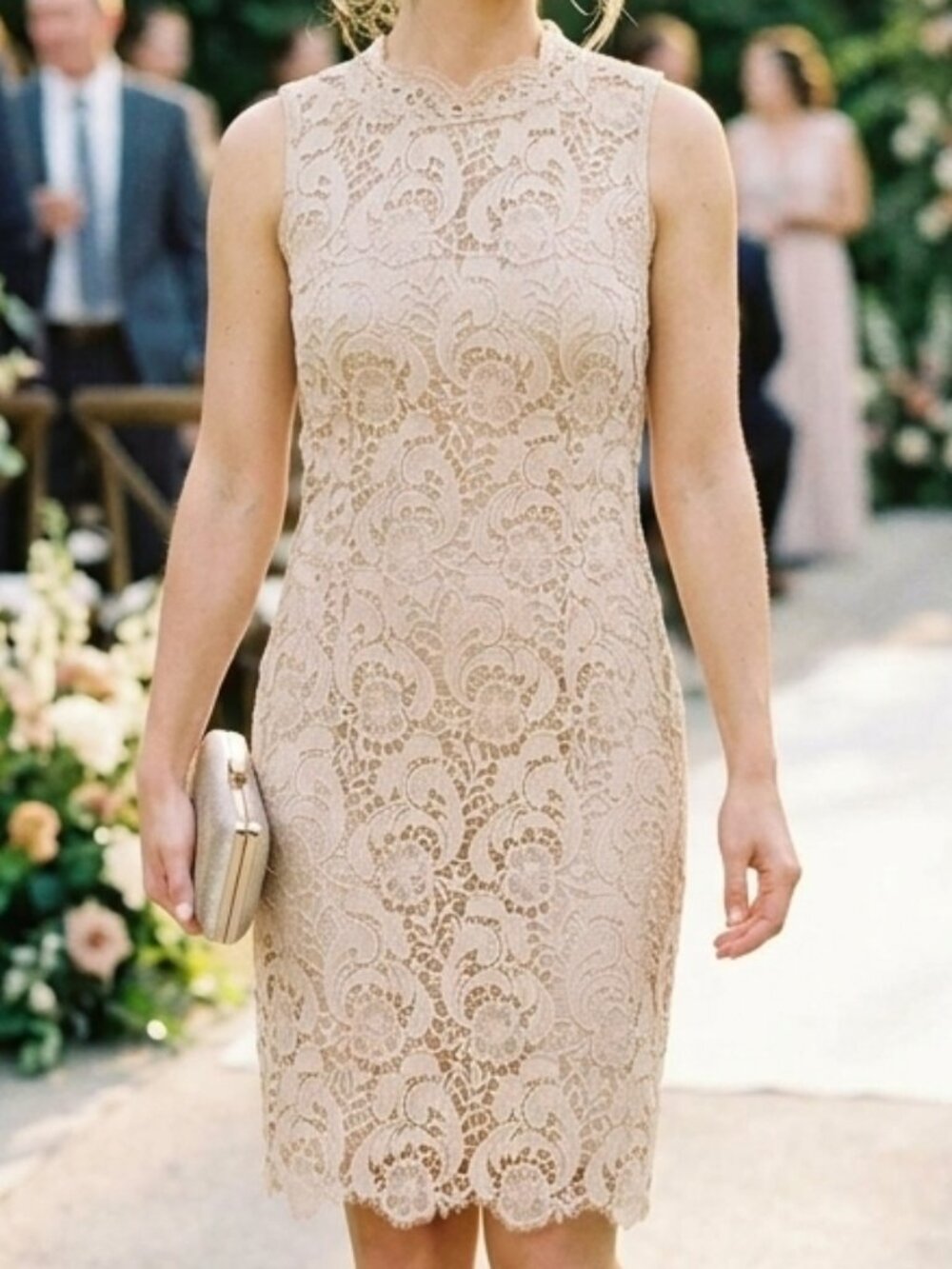 Spiegel NWT Nude Floral Lace Sleeveless Sheath Dress